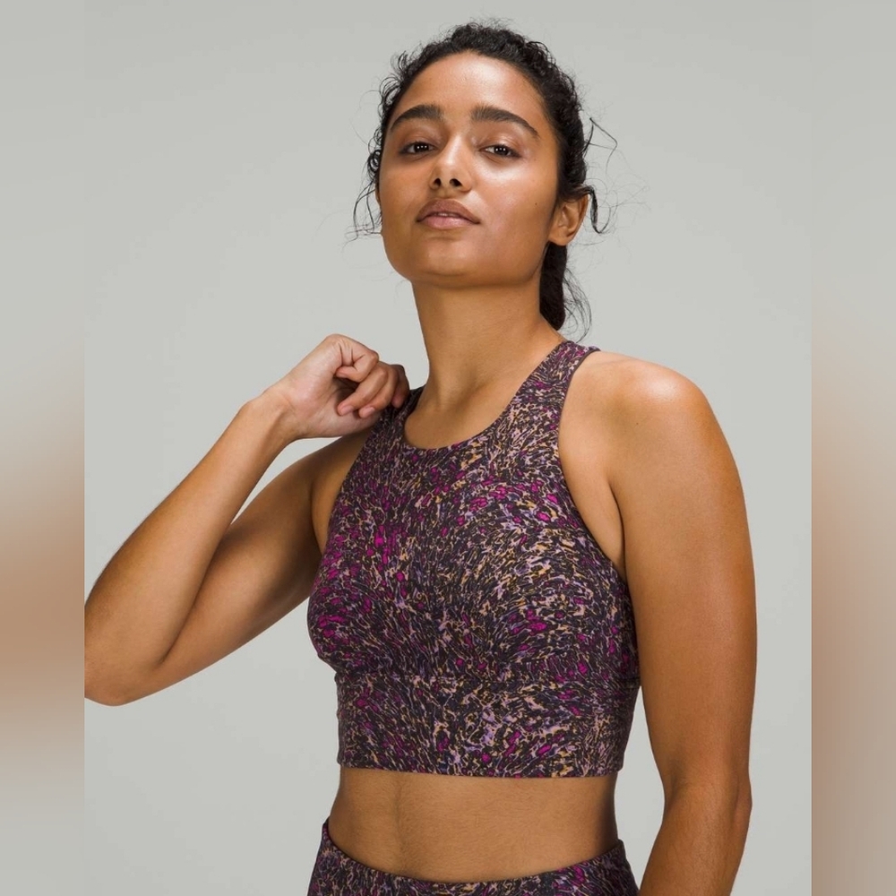 Lululemon Wunder Train Long-Line Bra, size 12, print Topography Multi
